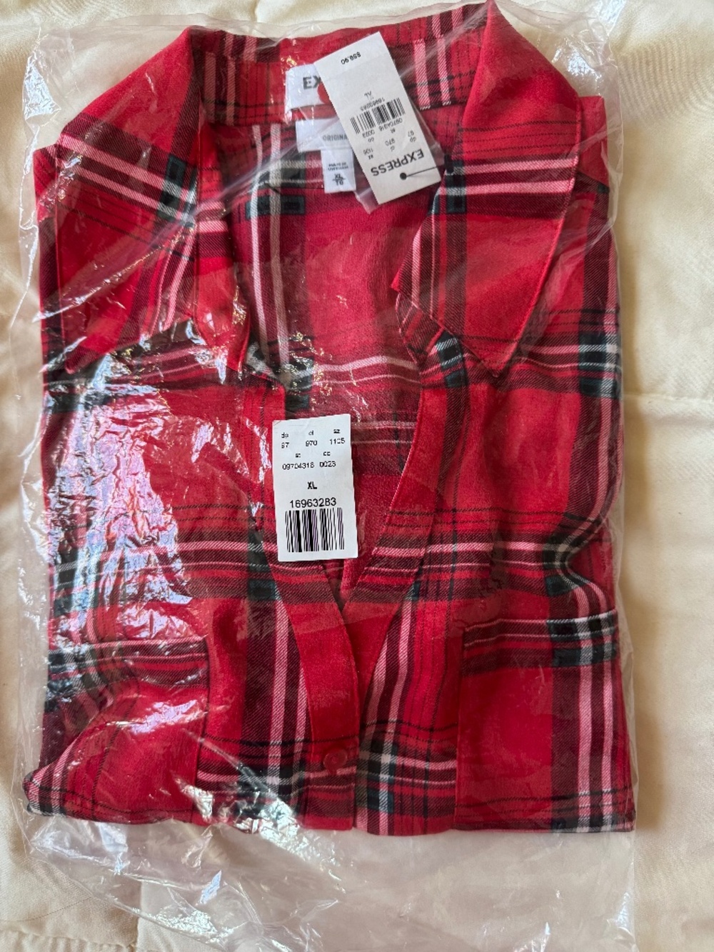 NWT Express Portofino Shirt XL Red Plaid Original Fit Button Down